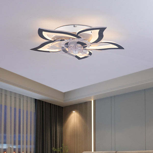 Contemporary Aluminum Fan Flush Mount — A - Black / Infinitely Dimmable / 220V-240V For UK/AU