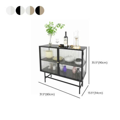 Black Metal Cabinet Shelf Buffet with Glass Doors — White-Clear
