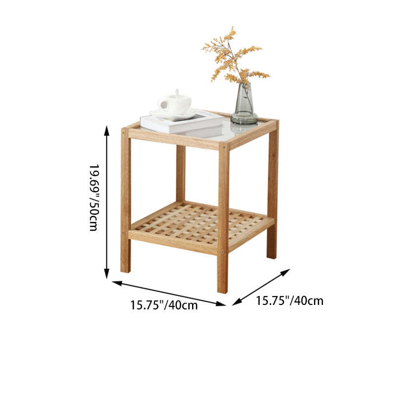Japanese Wood Glass 2-Tier End Table