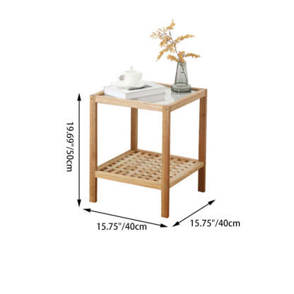 Japanese Wood Glass 2-Tier End Table
