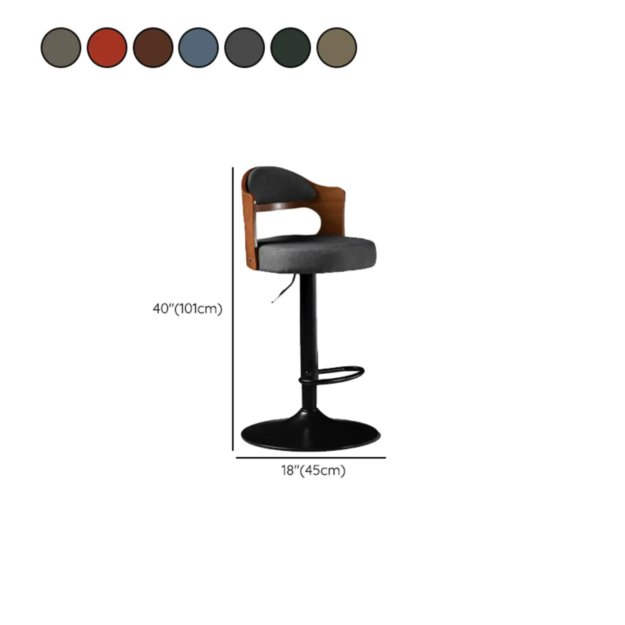 Modern Gray Round Rotatable Bar Stool with Back