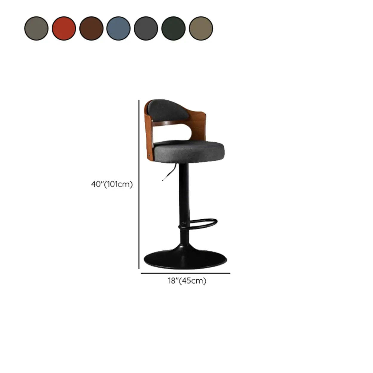 Modern Gray Round Rotatable Bar Stool with Back