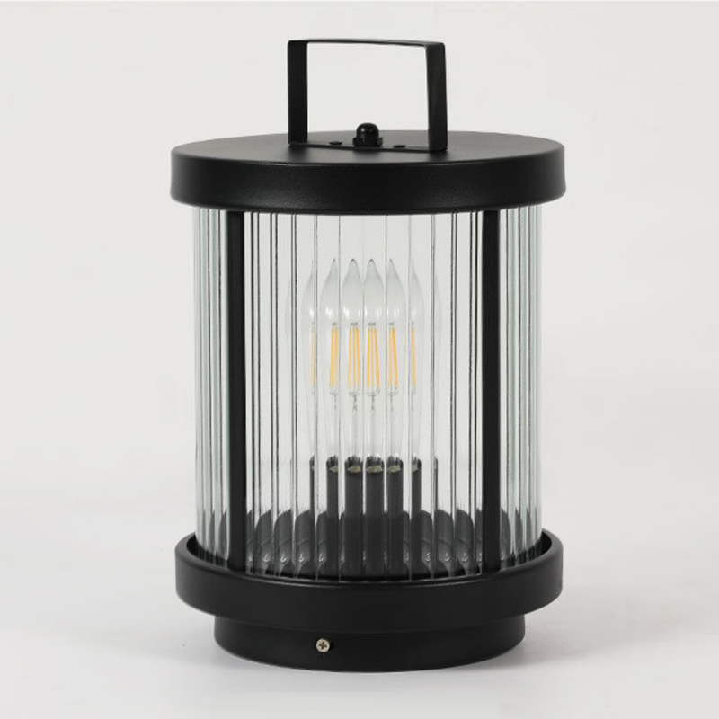Striped Glass Cylindrical Portable Solar Lantern — Hardwired / Set of 4