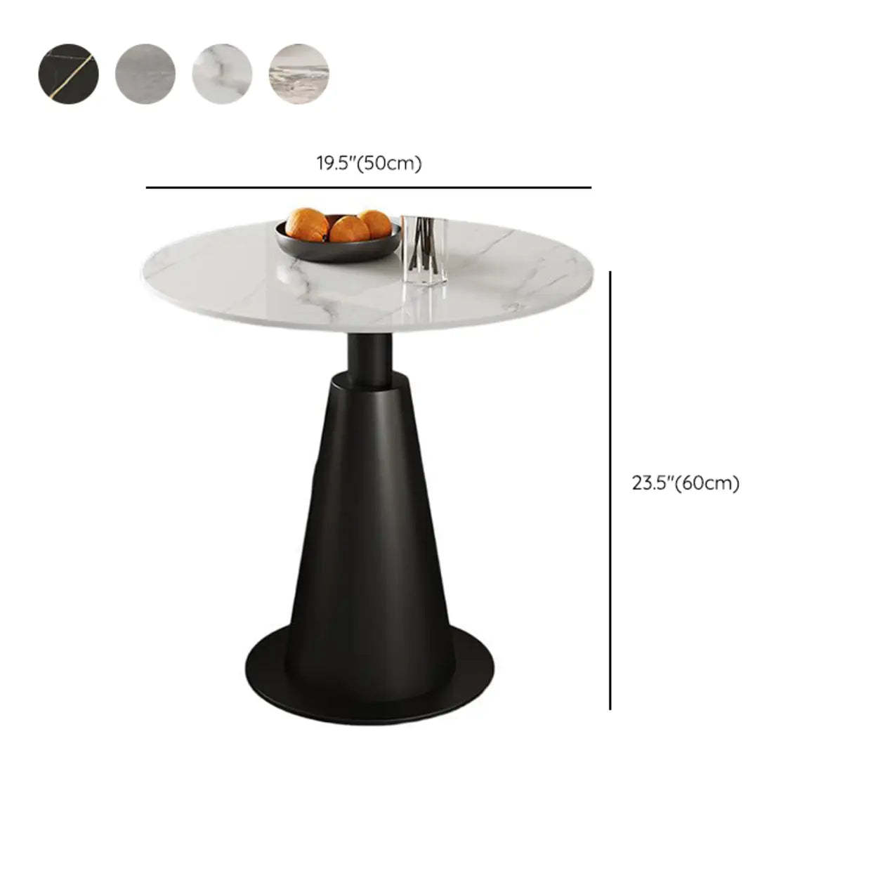 Sintered Stone Circular Pedestal Chairside Table — Black / Pandora