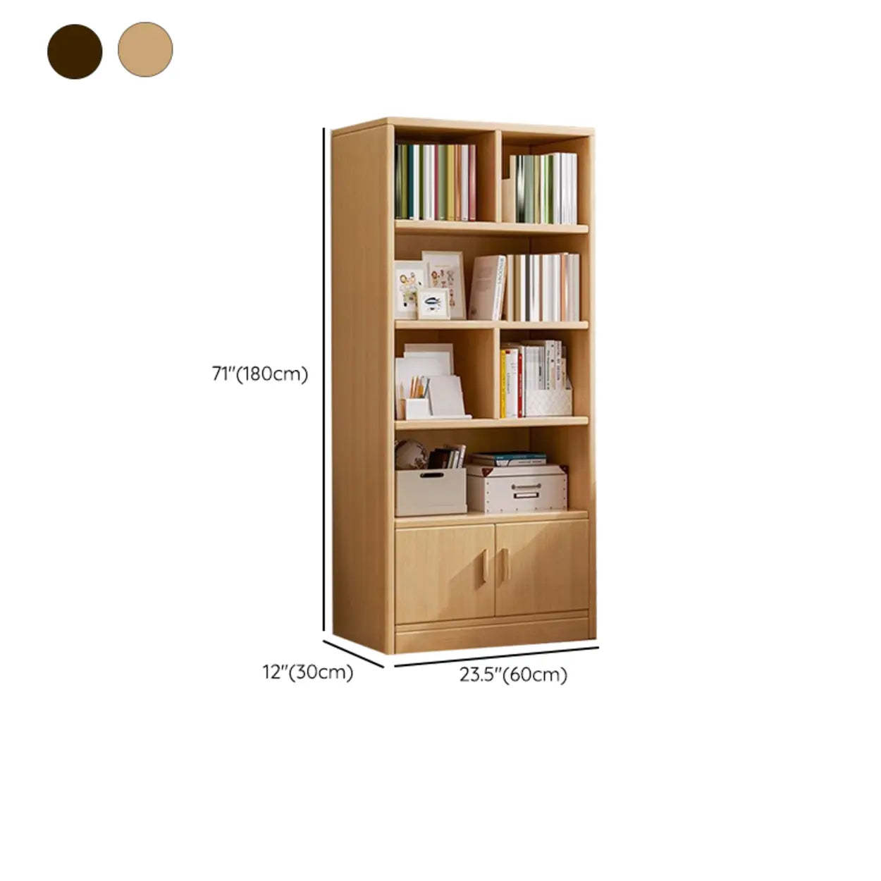 Vintage Brown Closed Vertical Timber Bookcase
