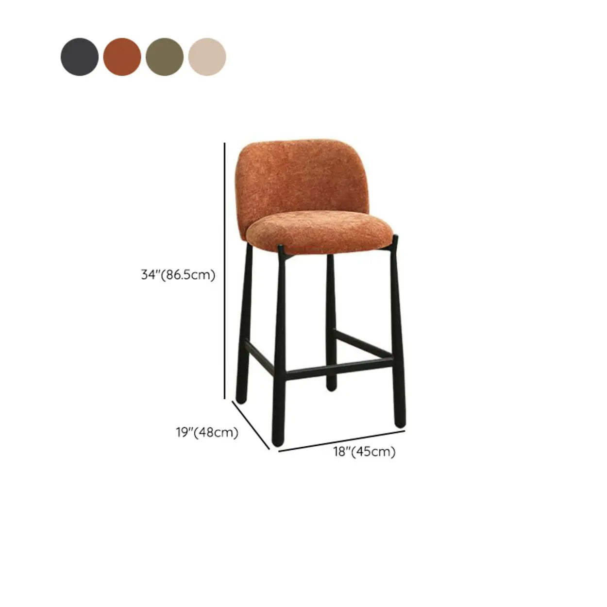 Modern Square Low-Back Upholstered Counter Bar Stool
