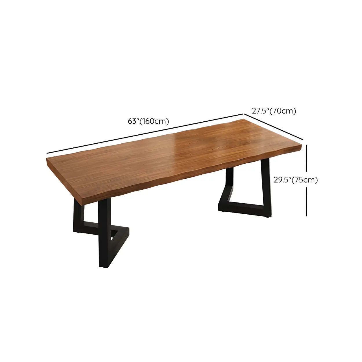 Brown Pine Wood Rectangular Iron-Sled Writing Desk