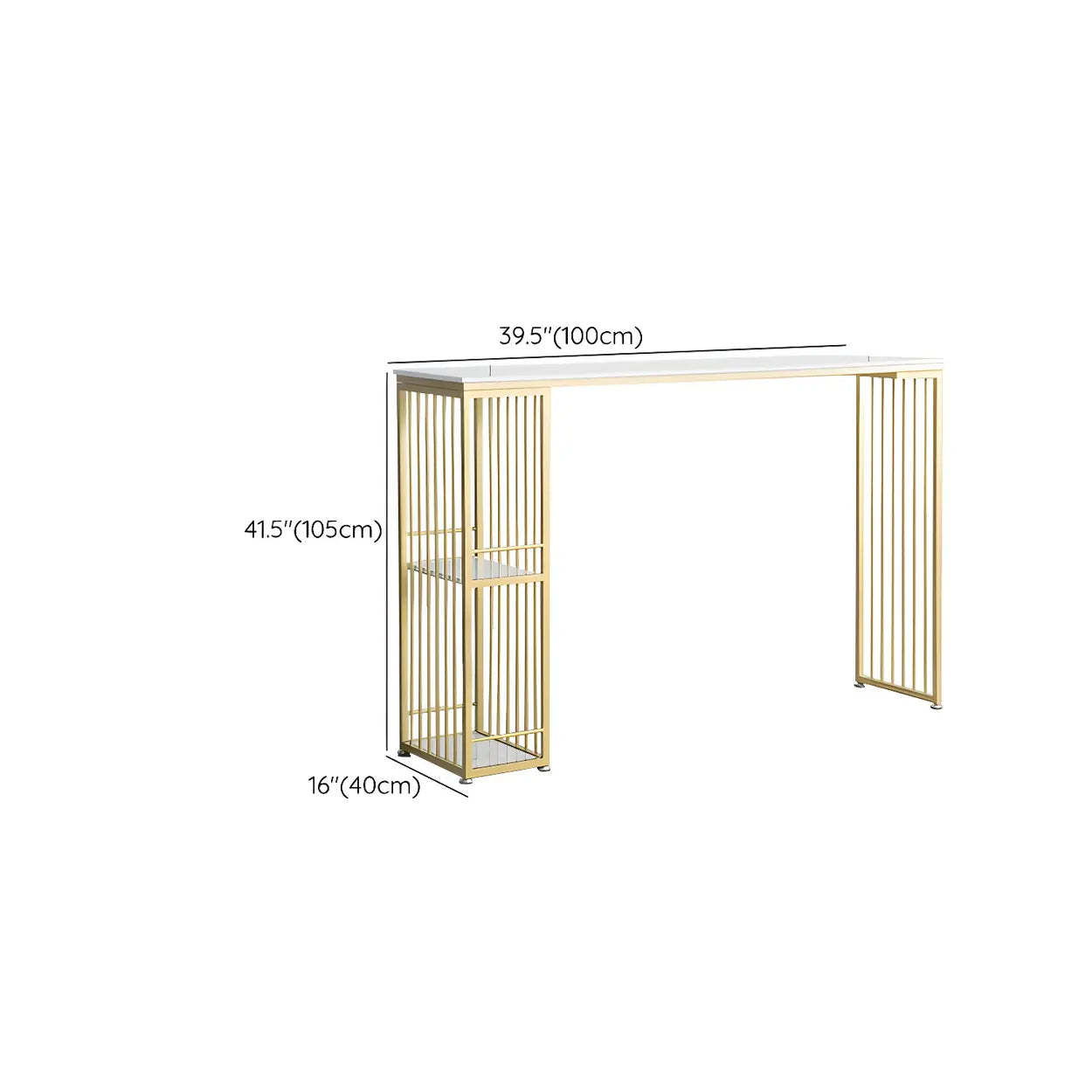 White Rectangular Gold Metal Storage Bar Table