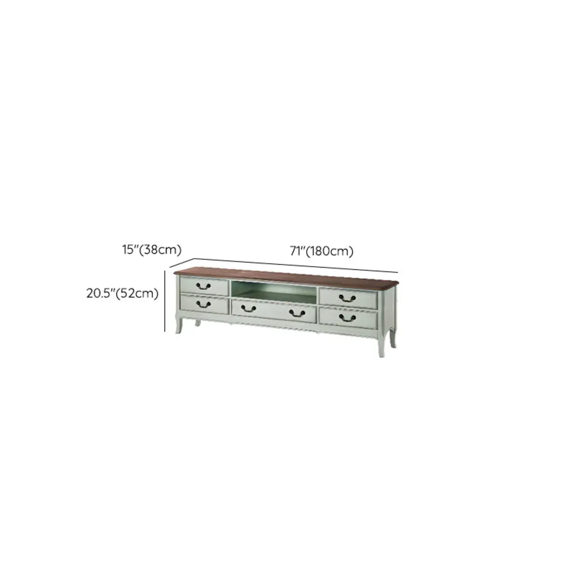Brown-Green Wood Open Storage Long TV Stand