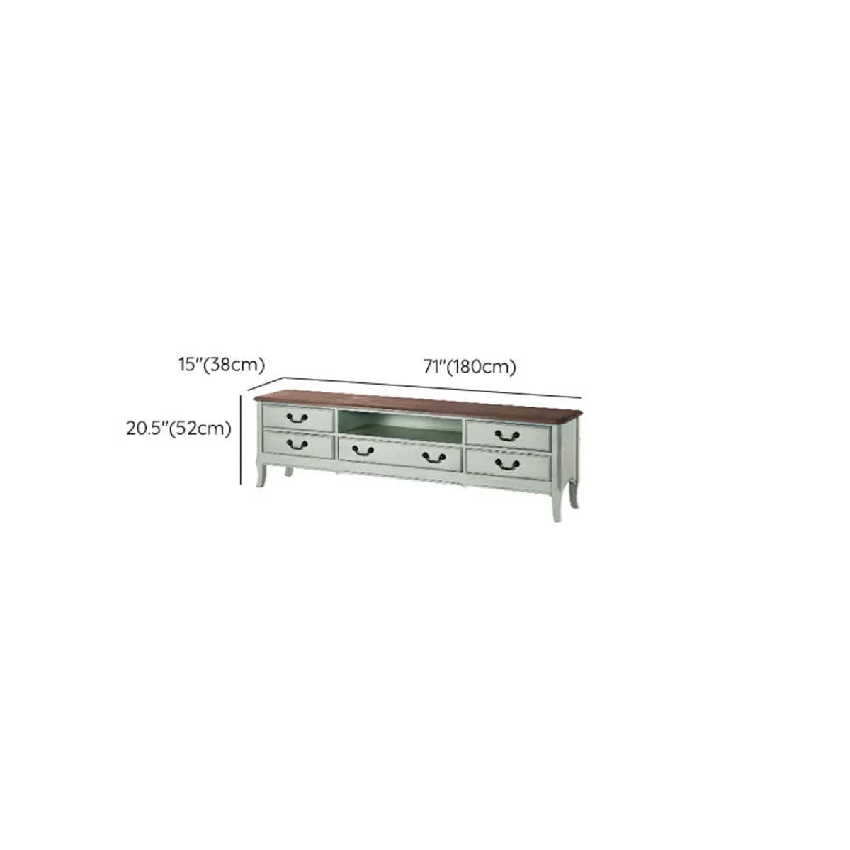 Brown-Green Wood Open Storage Long TV Stand