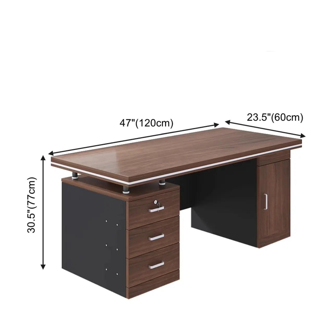 Wood Writing Desk with Drawers and Cabinet