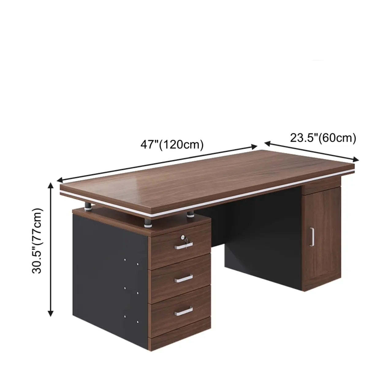 Wood Writing Desk with Drawers and Cabinet