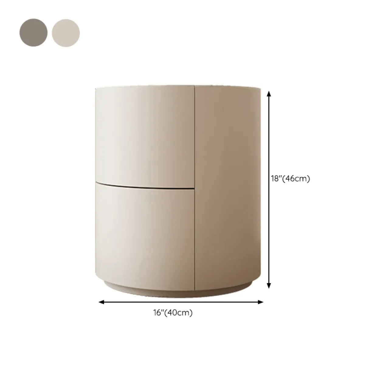 Round White Wood Compact Nightstand with Drawers