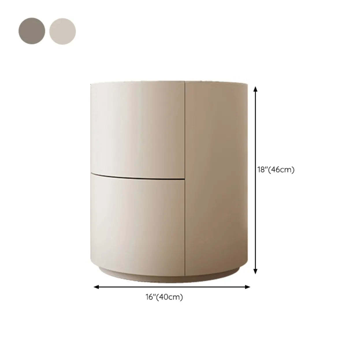 Round White Wood Compact Nightstand with Drawers