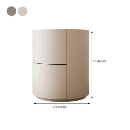 Round White Wood Compact Nightstand with Drawers