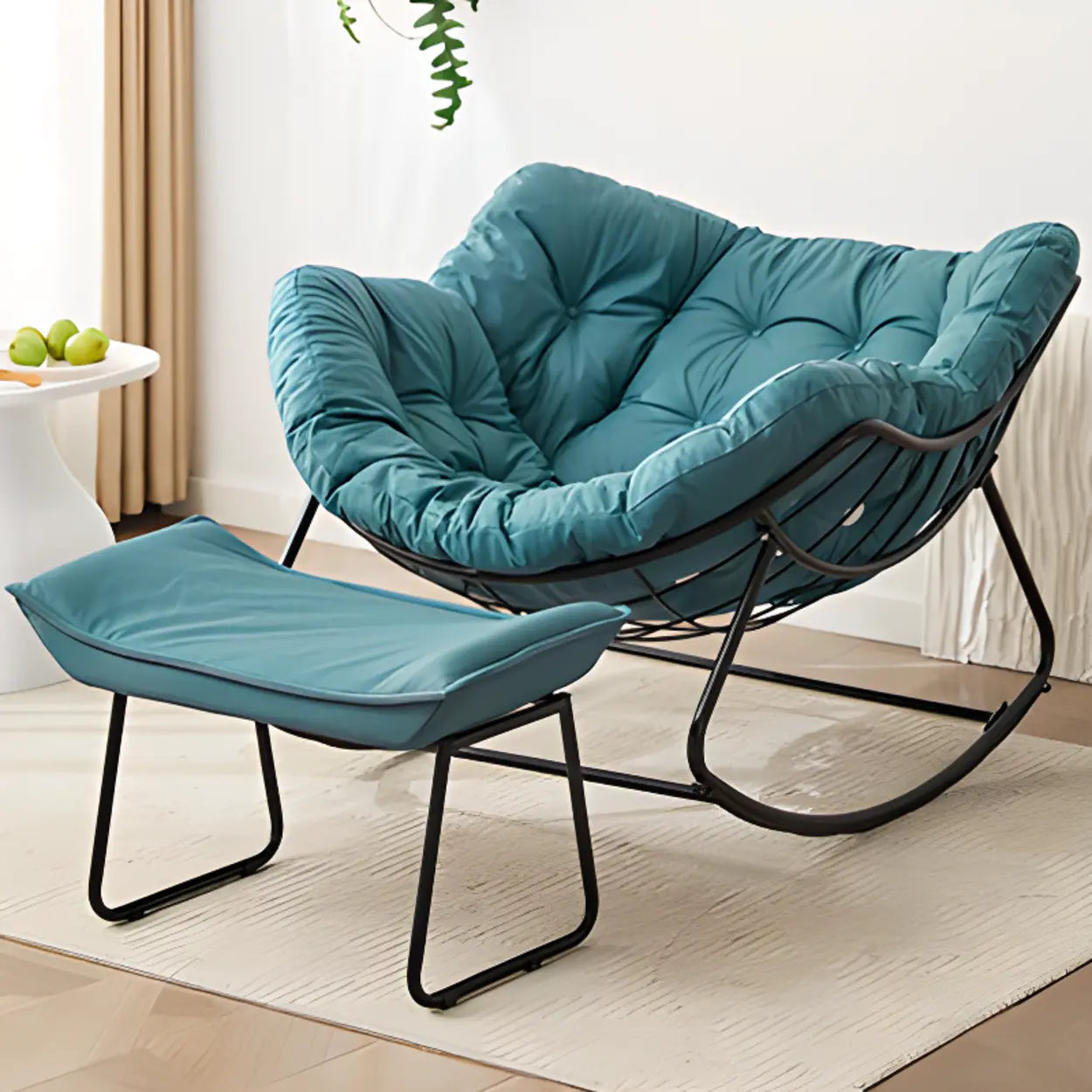 Dark Blue Waterproof Tufted Rocking Chair — Sky Blue / Black