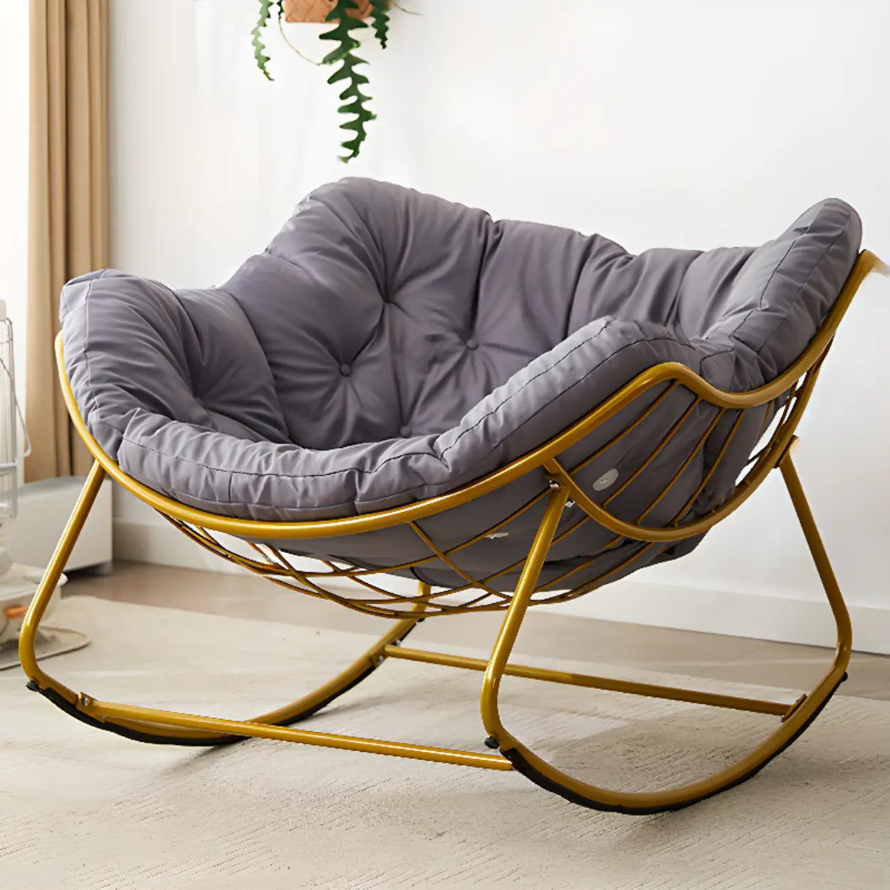 Dark Blue Waterproof Tufted Rocking Chair