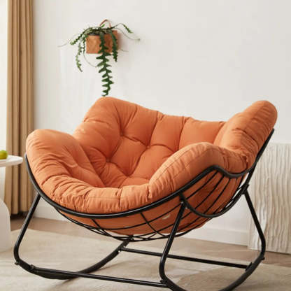 Dark Blue Waterproof Tufted Rocking Chair — Orange / Gold