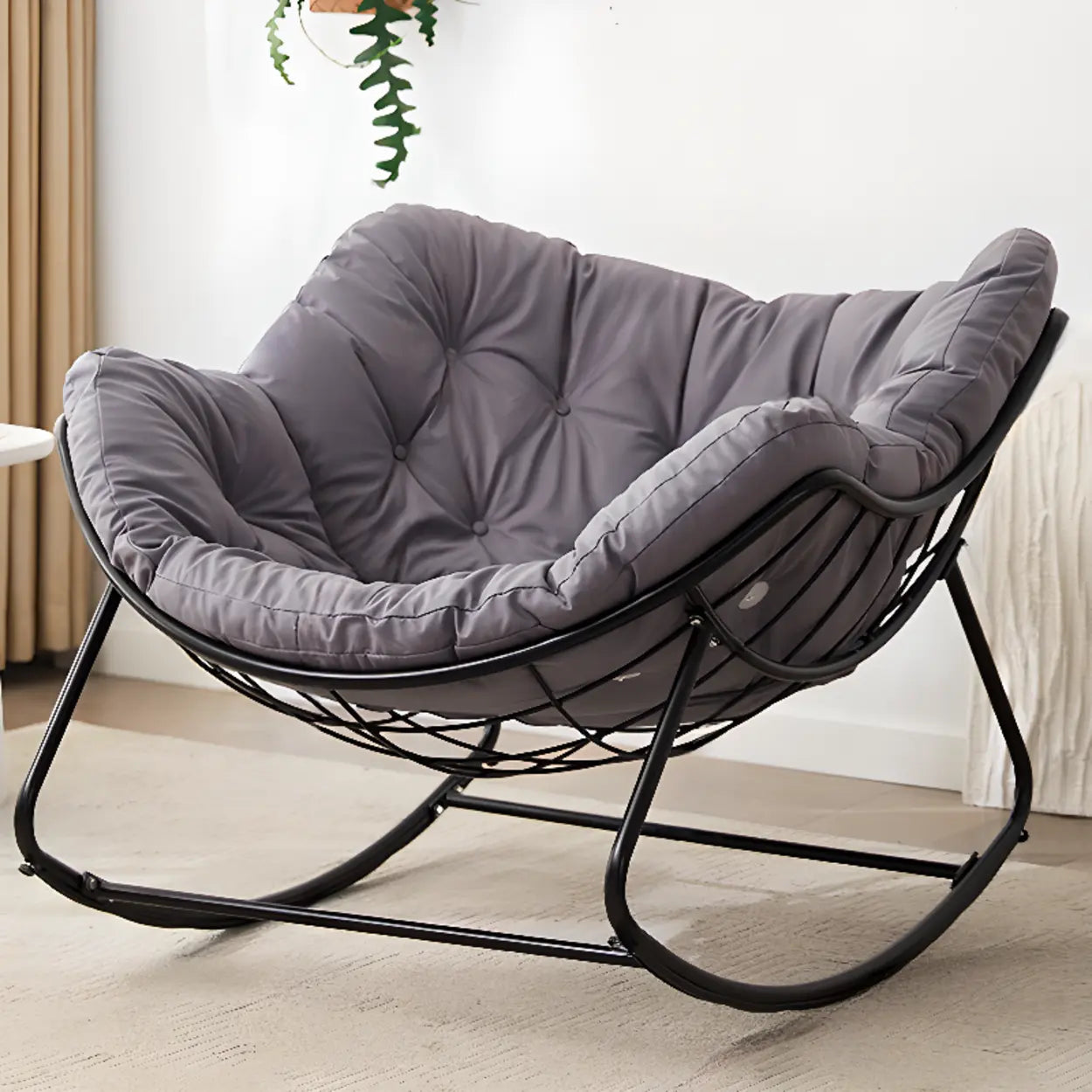 Dark Blue Waterproof Tufted Rocking Chair — Grey / Black