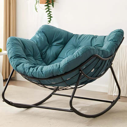Dark Blue Waterproof Tufted Rocking Chair — Dark Blue / Black