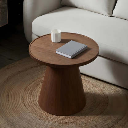 Dark Coffee Pine Wood Pedestal Round Coffee Table — Yellow
