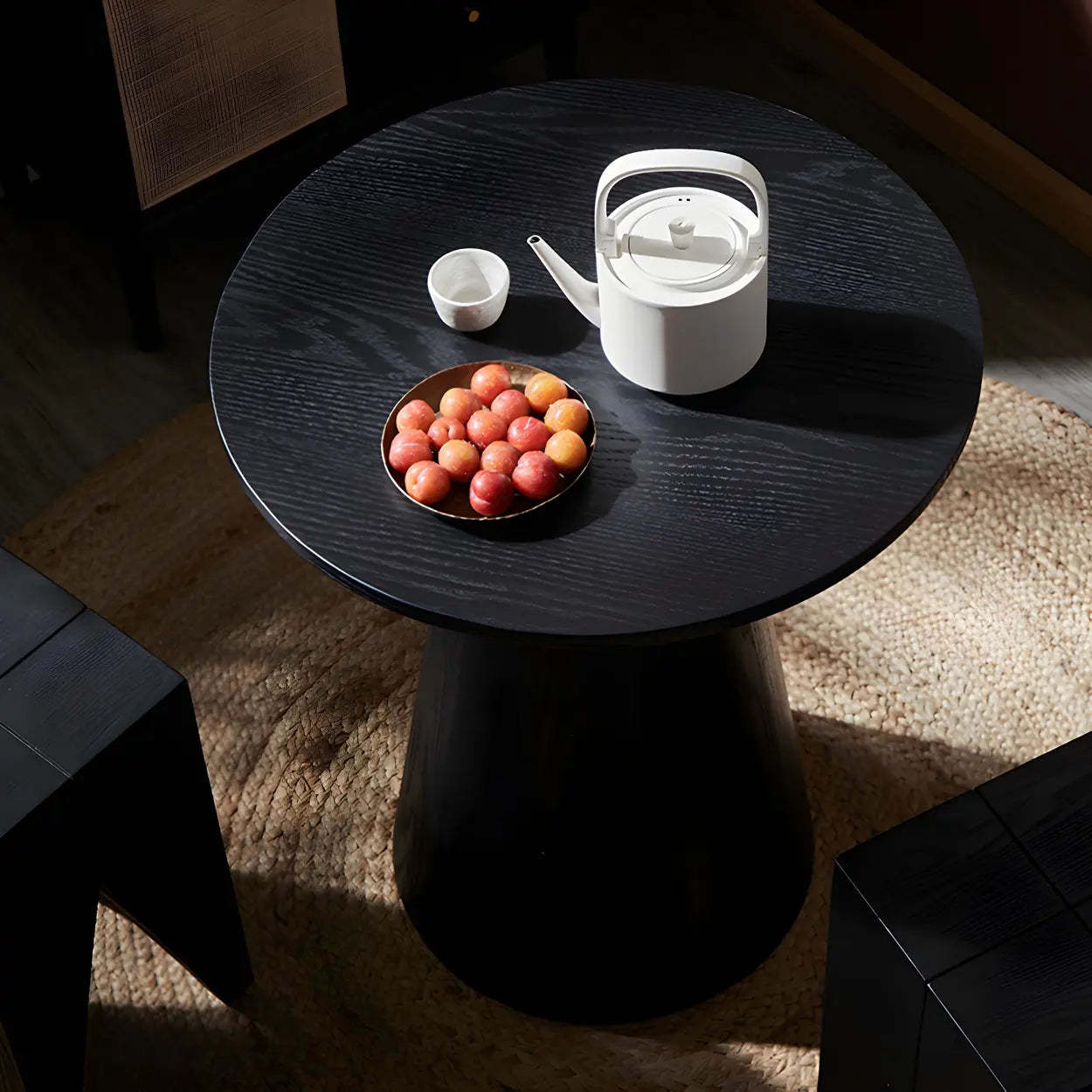 Pine round wood coffee tables for living room — 23.6" L x 23.6" W x 27.6" H / Black