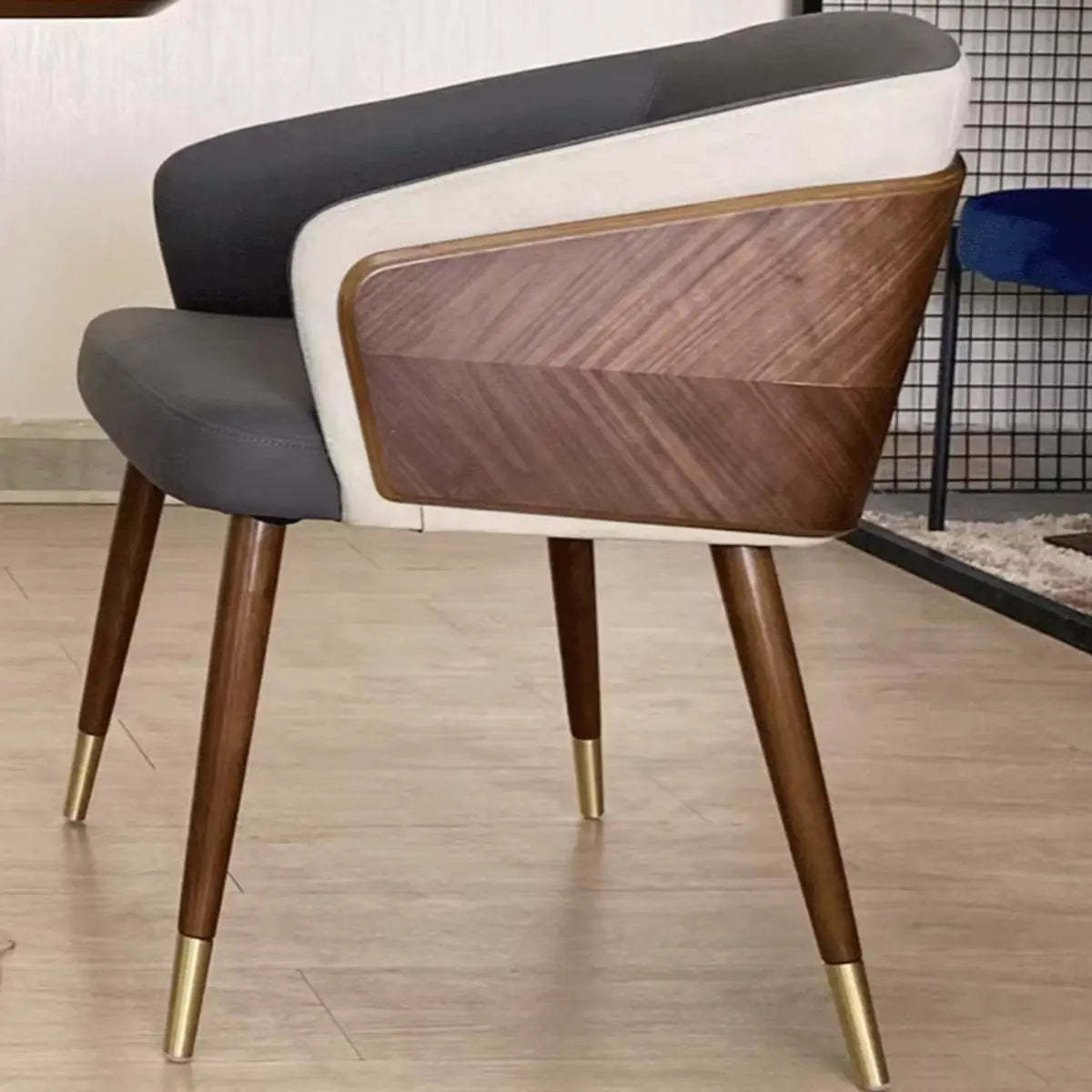 Dark Gray-Beige Four Leg Arm Chair — Black/ Orange / Faux Leather