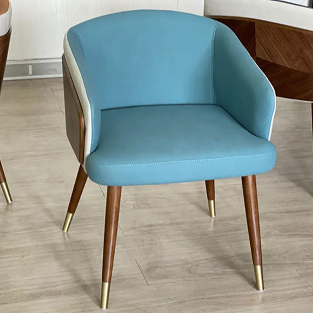 Dark Gray-Beige Four Leg Arm Chair — Lake Blue/ Beige / Tech Cloth