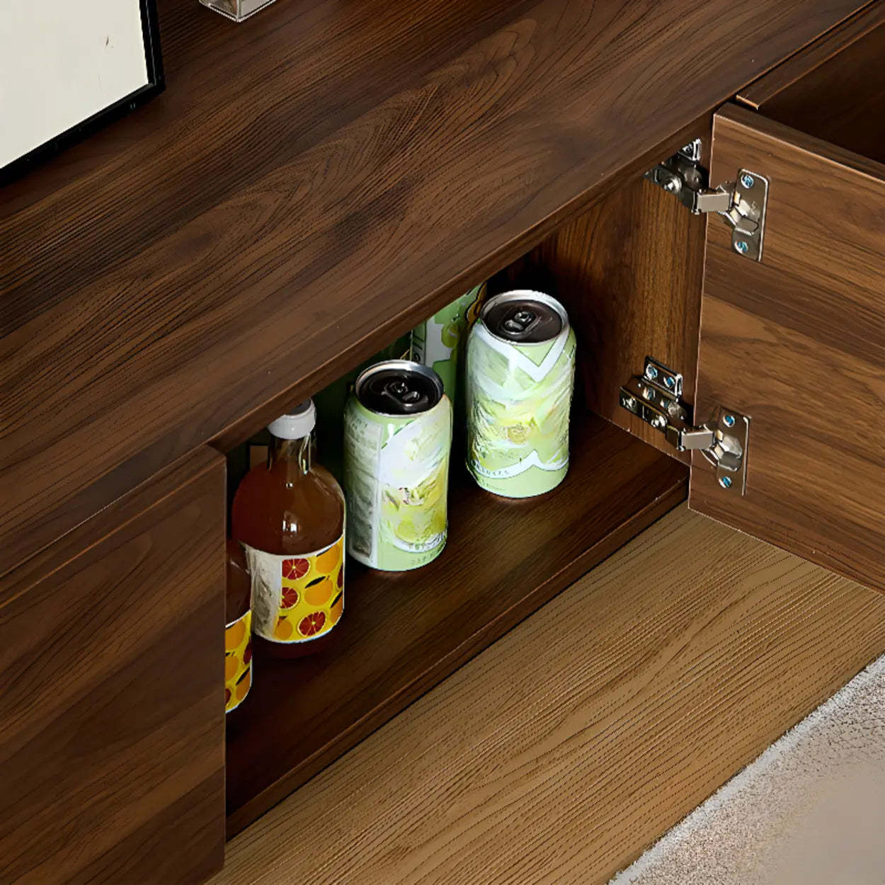 Dark Walnut Wood Cabinet Door Long TV Stand — Dark Walnut / Cabinet Door