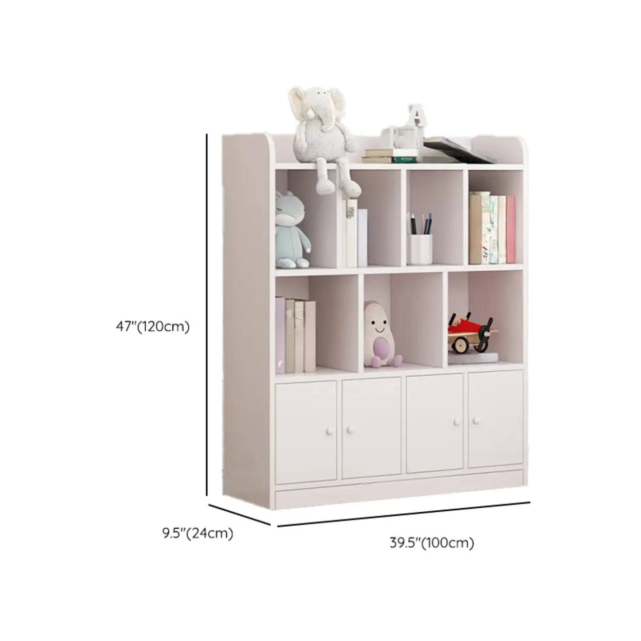 Modern Horizontal White Wood Display Bookcase