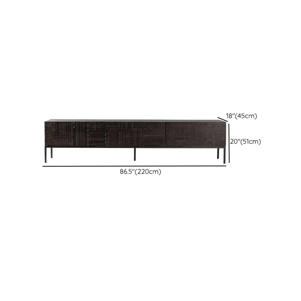 Elegant Black Wood Rectangle Carving TV Stand