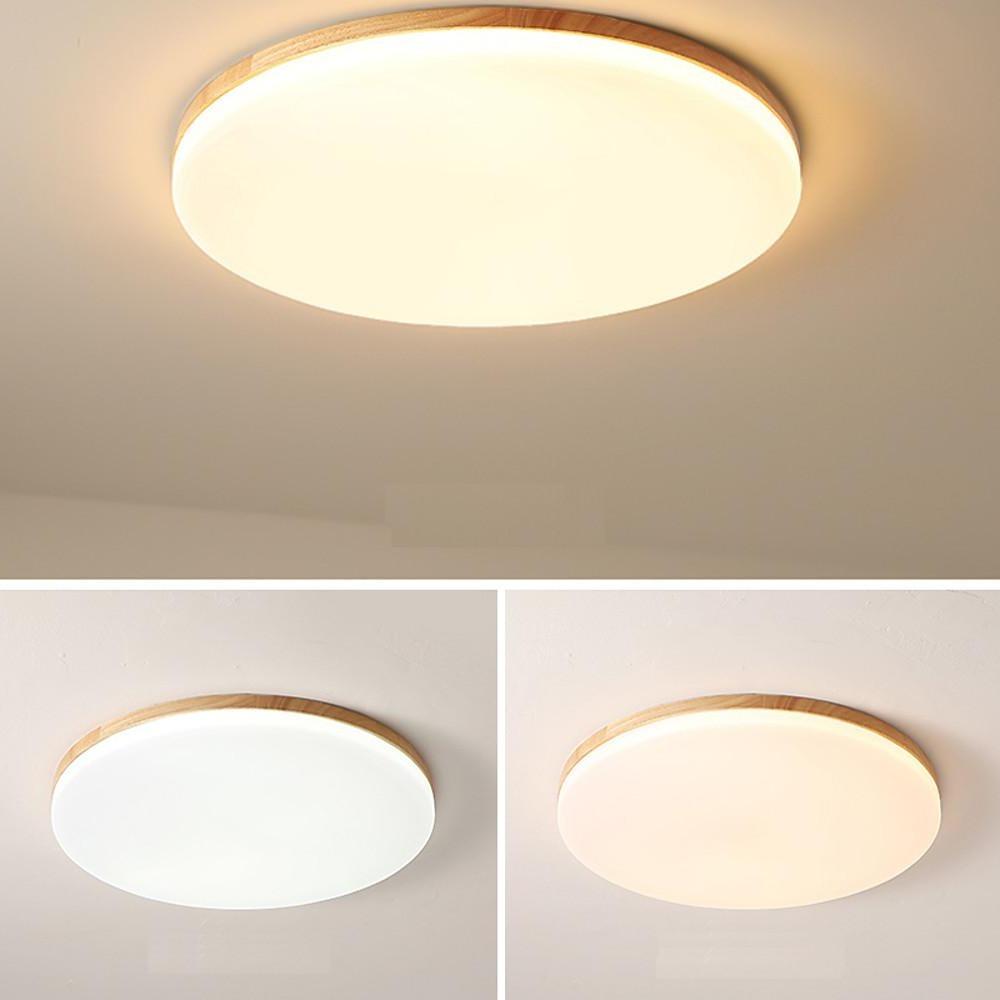 Circular Minimalist Flush Mount Dining Room Light Bamboo Acrylic LED Ceiling Lights-Lighom