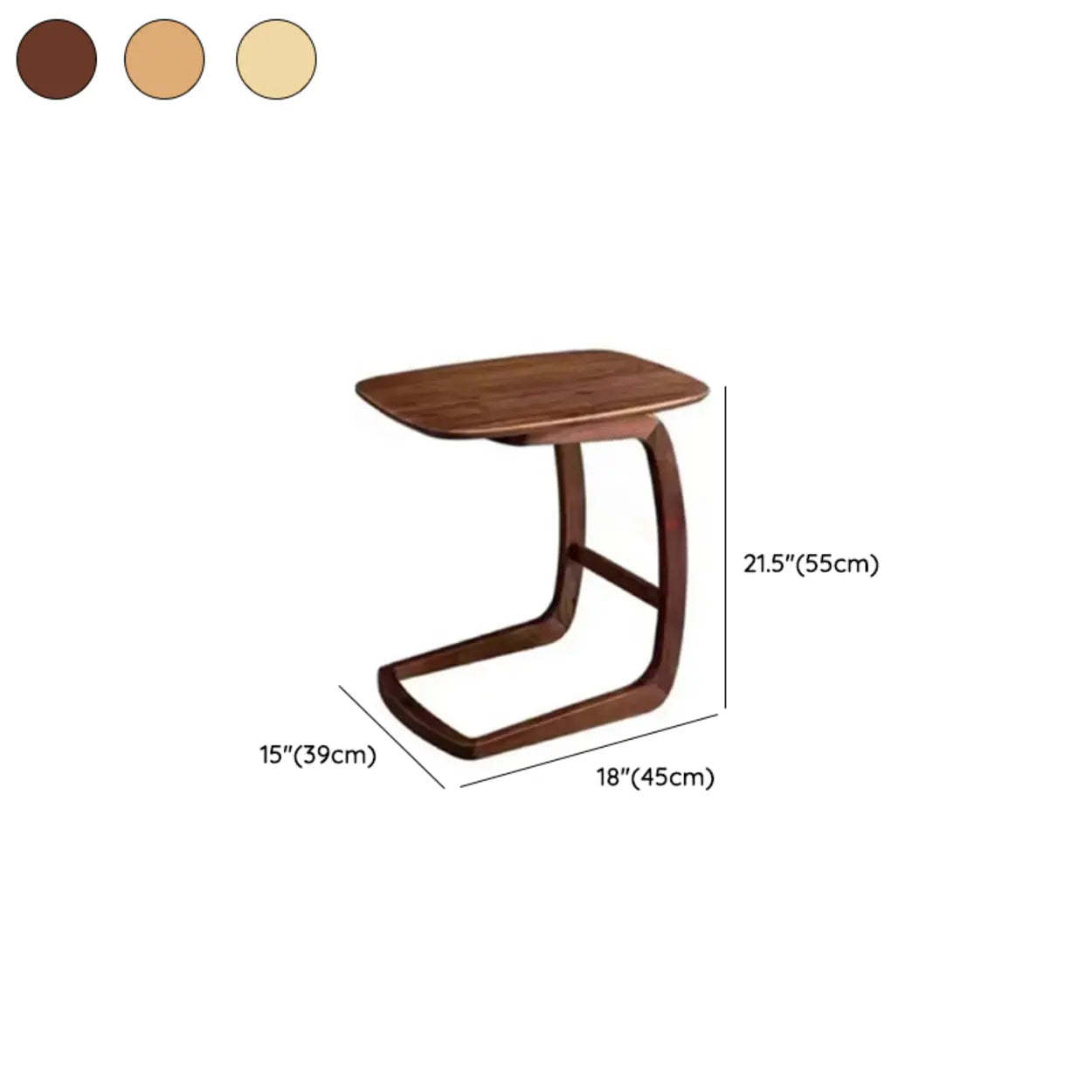 Scandinavian Brown Wood C-Shaped Chairside Table