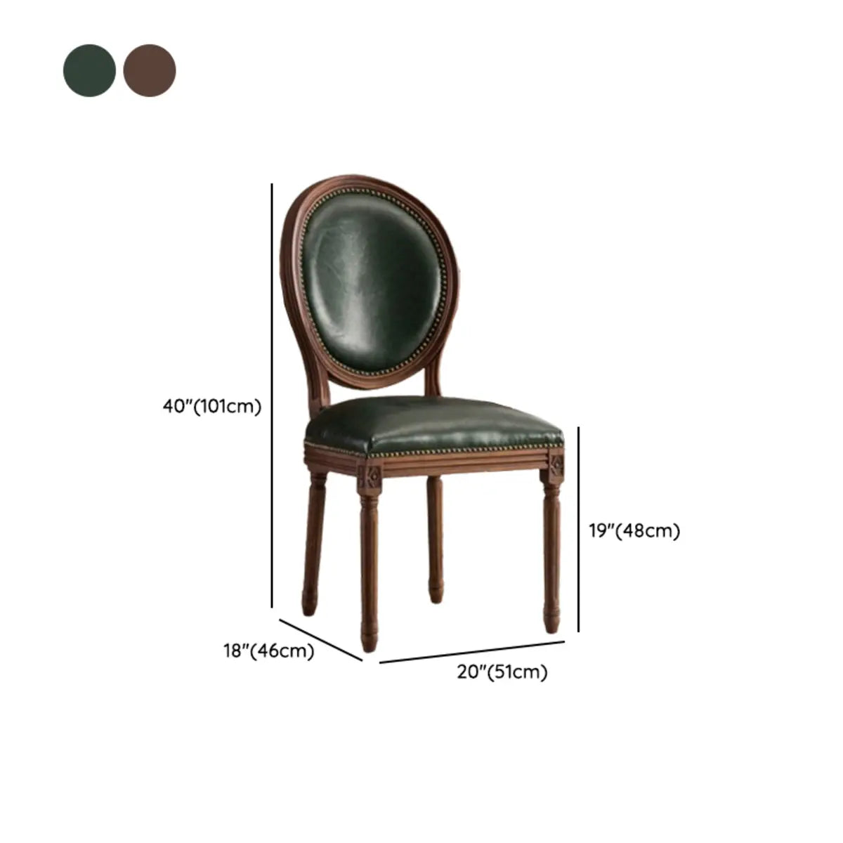 Blackish Green Nailhead Leather Arm Dining Chair