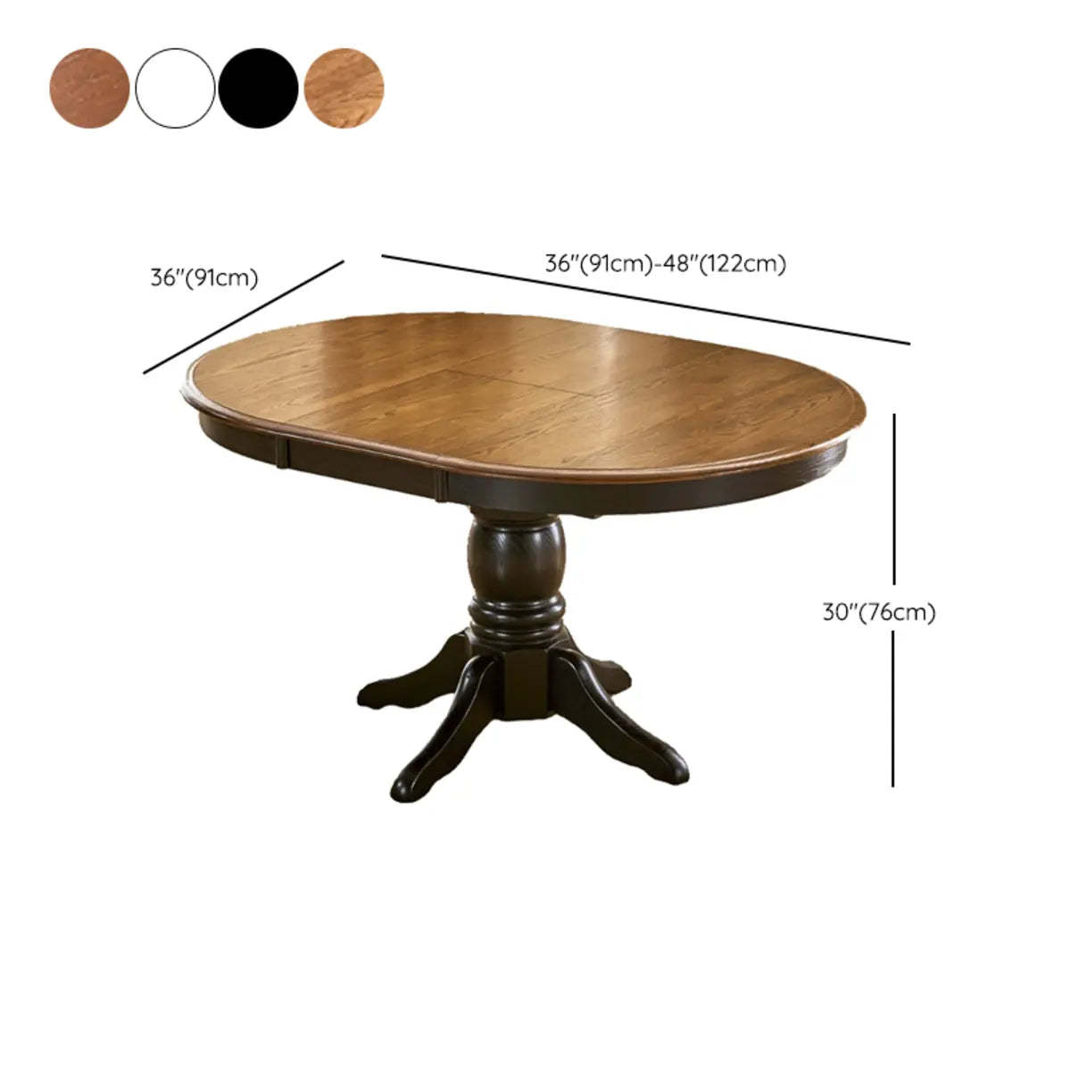 Traditional Round Brown Wood Extendable Dining Table — Without Chairs / White