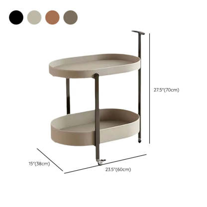 Brown Elliptical Leather Rolling Side Table