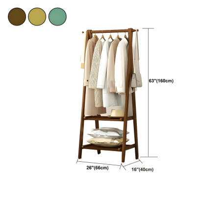 Green A-Frame Wood Garment Rack with Hooks and Shelves