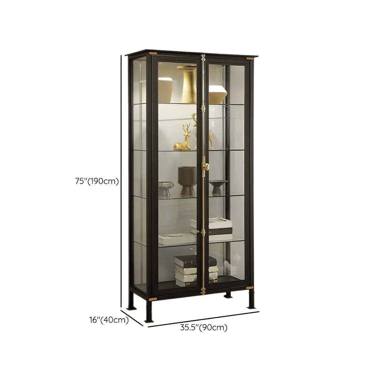 Classic Clear Glass Black Metal Curio Cabinet