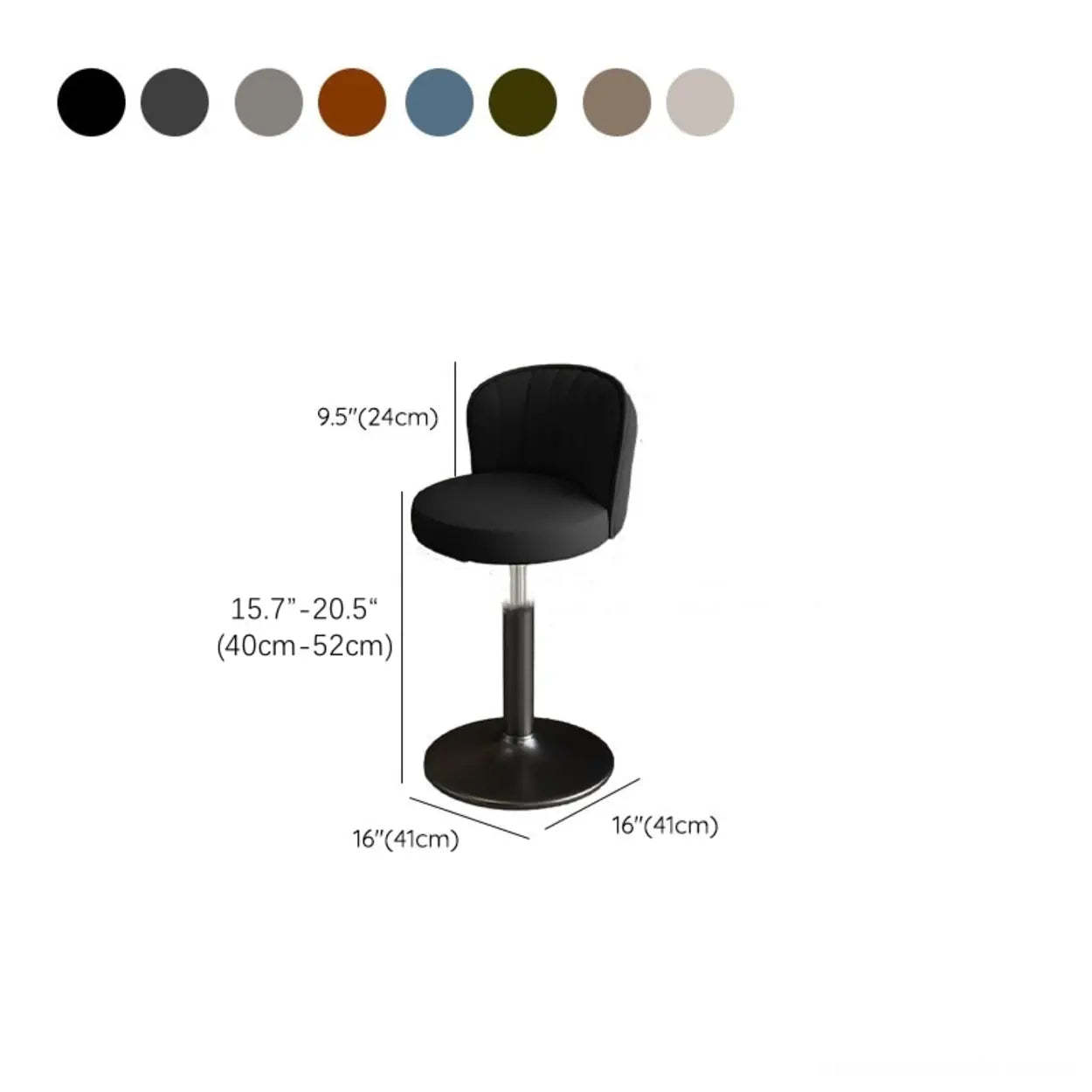 Black Round Leather Bar Stool with Metal Frame