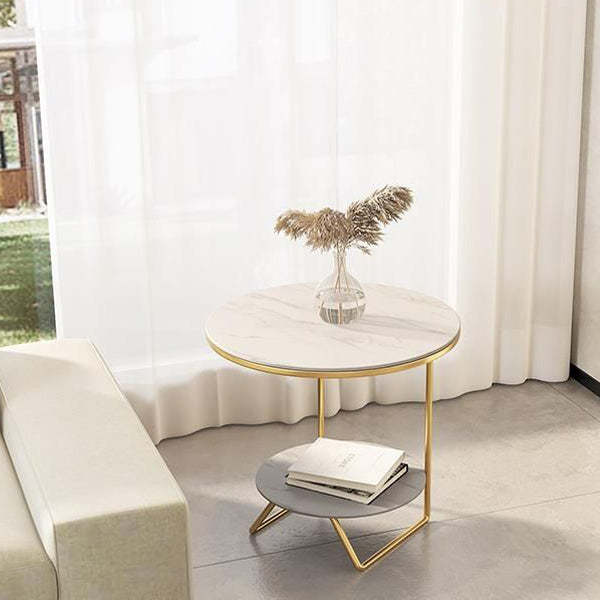 Luxury sintered 2-tier black metal stone glass end & side tables, Lighom