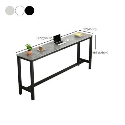 Modern Rectangular Narrow Bar Table with Footrest — Without Chairs / White