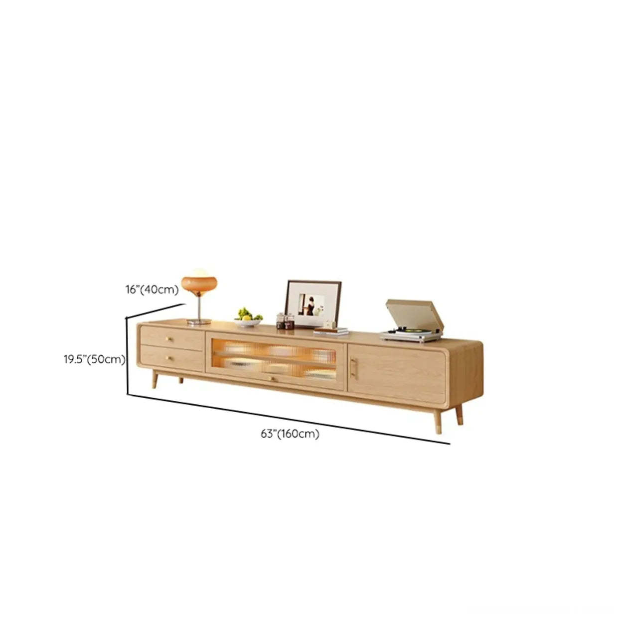 Scandinavian Natural Wood Cabinet TV Stand — Wood Color / Glass Door Included
