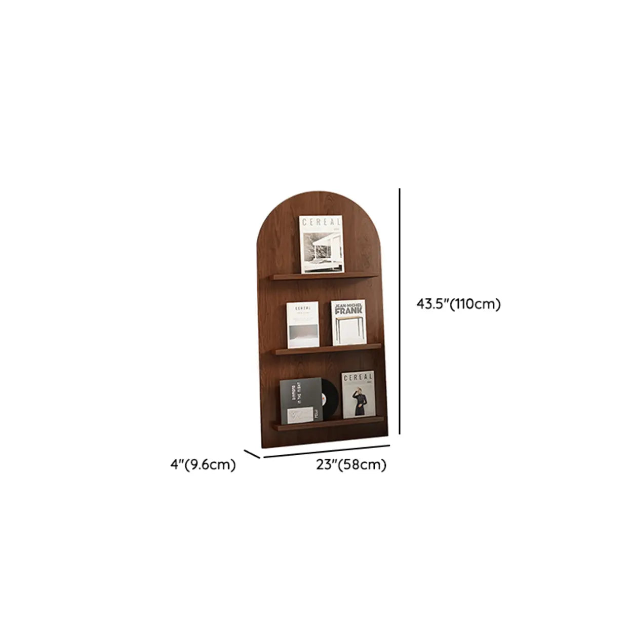 Mid-Century Arched Wood Bookshelf Display Rack