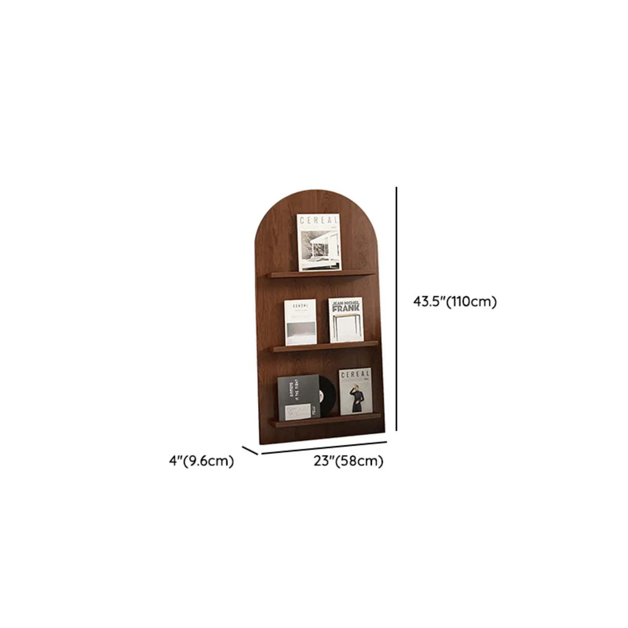 Mid-Century Arched Wood Bookshelf Display Rack