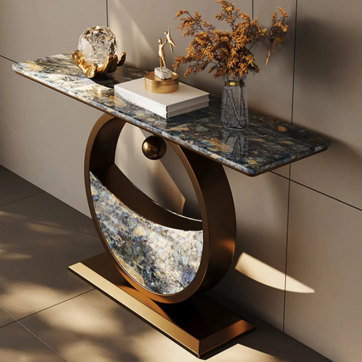Decorative Abstract Oval Marble Bronze Console Table — Rock Beam