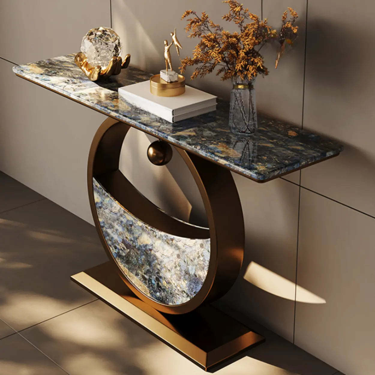 Decorative Abstract Oval Marble Bronze Console Table — Rock Beam