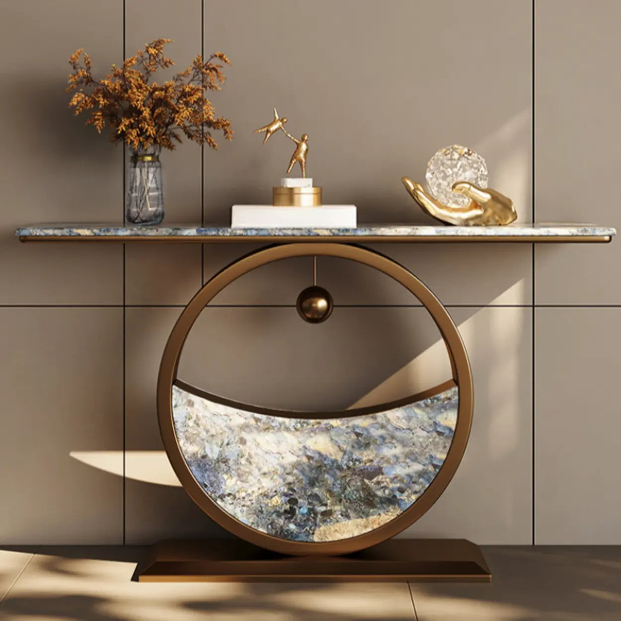 Decorative Abstract Oval Marble Bronze Console Table — Microlite