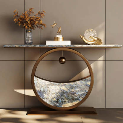 Decorative Abstract Oval Marble Bronze Console Table — Microlite