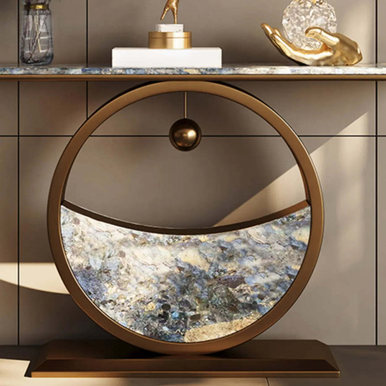 Decorative Abstract Oval Marble Bronze Console Table — Microlite