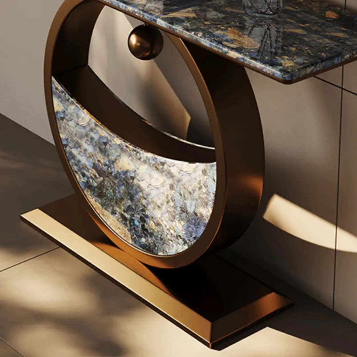 Decorative Abstract Oval Marble Bronze Console Table — Rock Beam